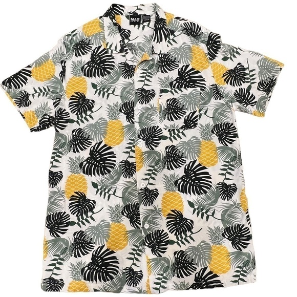 Mad Engine Men’s Pineapple & Palm Leaf Button Down Shirt, Size Large. - Picture 1 of 11